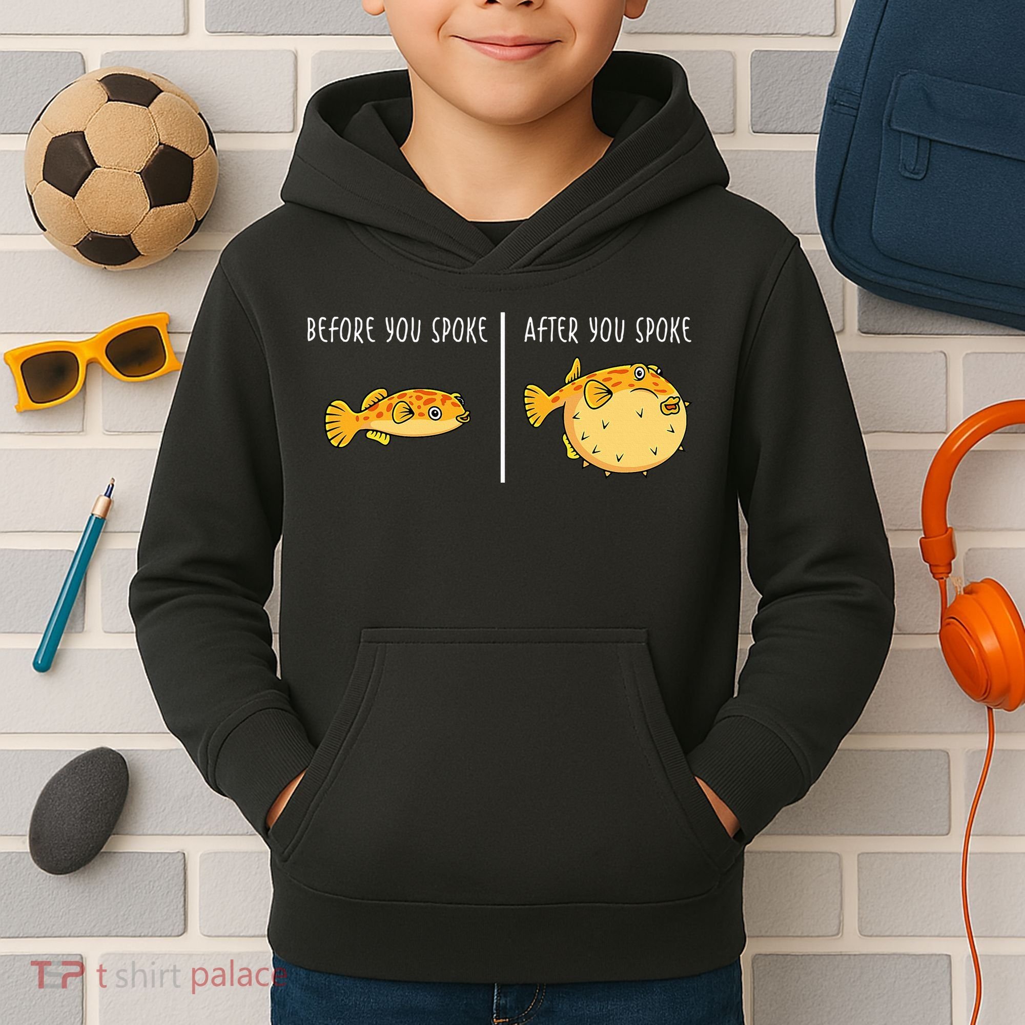 Puffer Fish Blowfish Funny Puffer Fish Kids Hoodie
