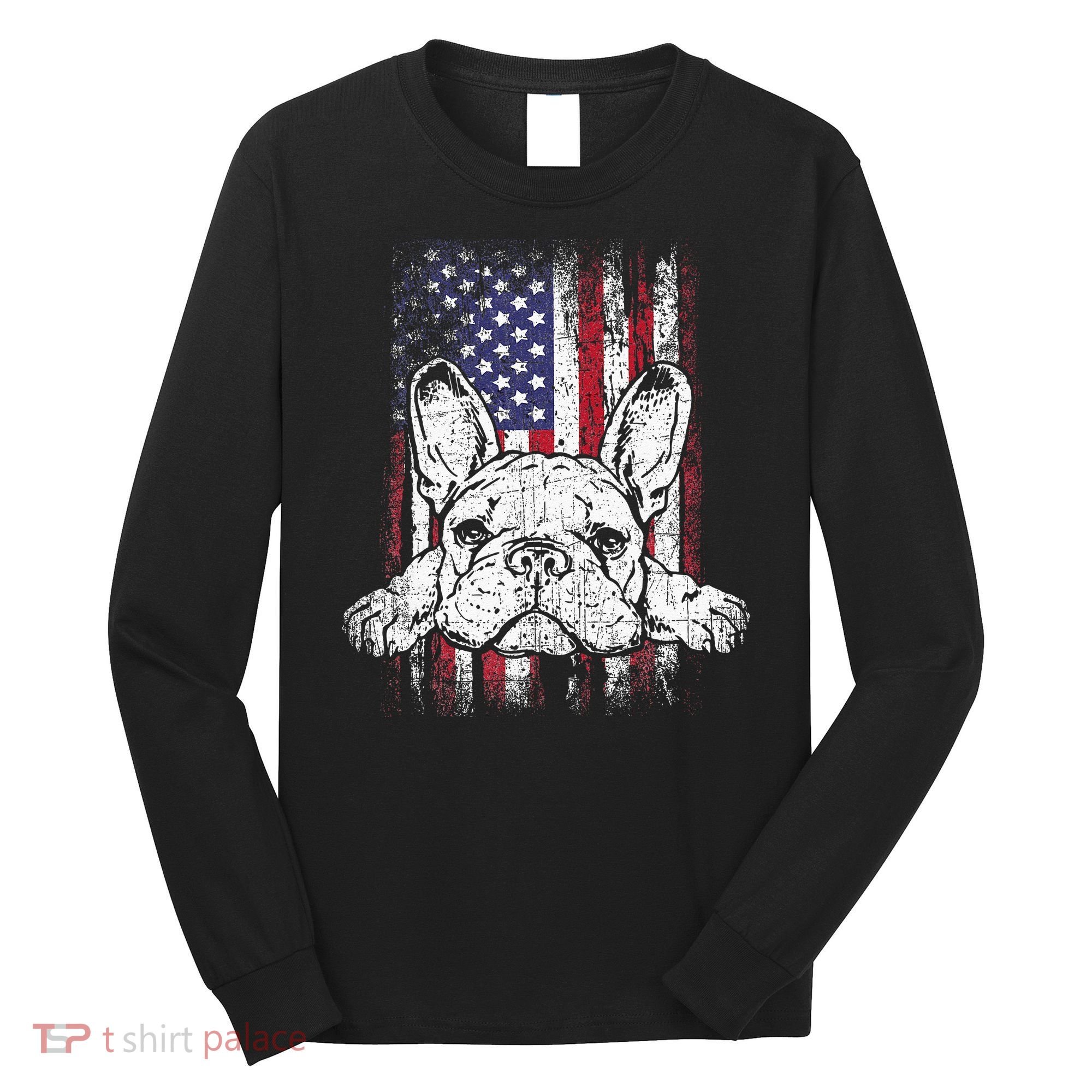 Patriotic French Bulldog American Flag Dog Long Sleeve Shirt