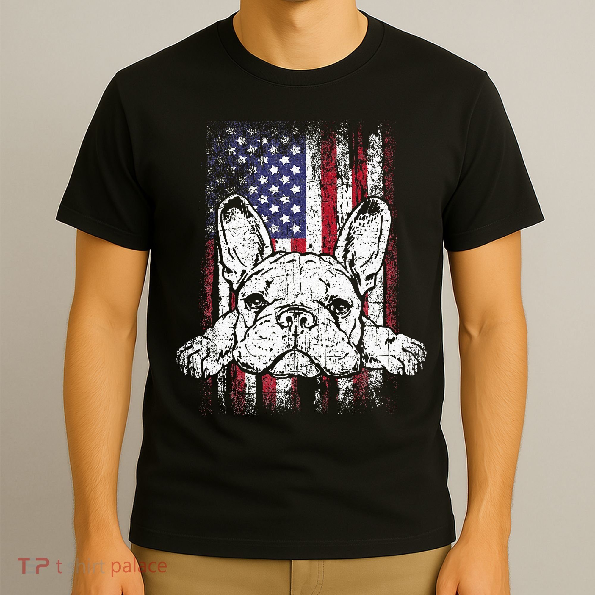 Patriotic French Bulldog American Flag Dog T-Shirt