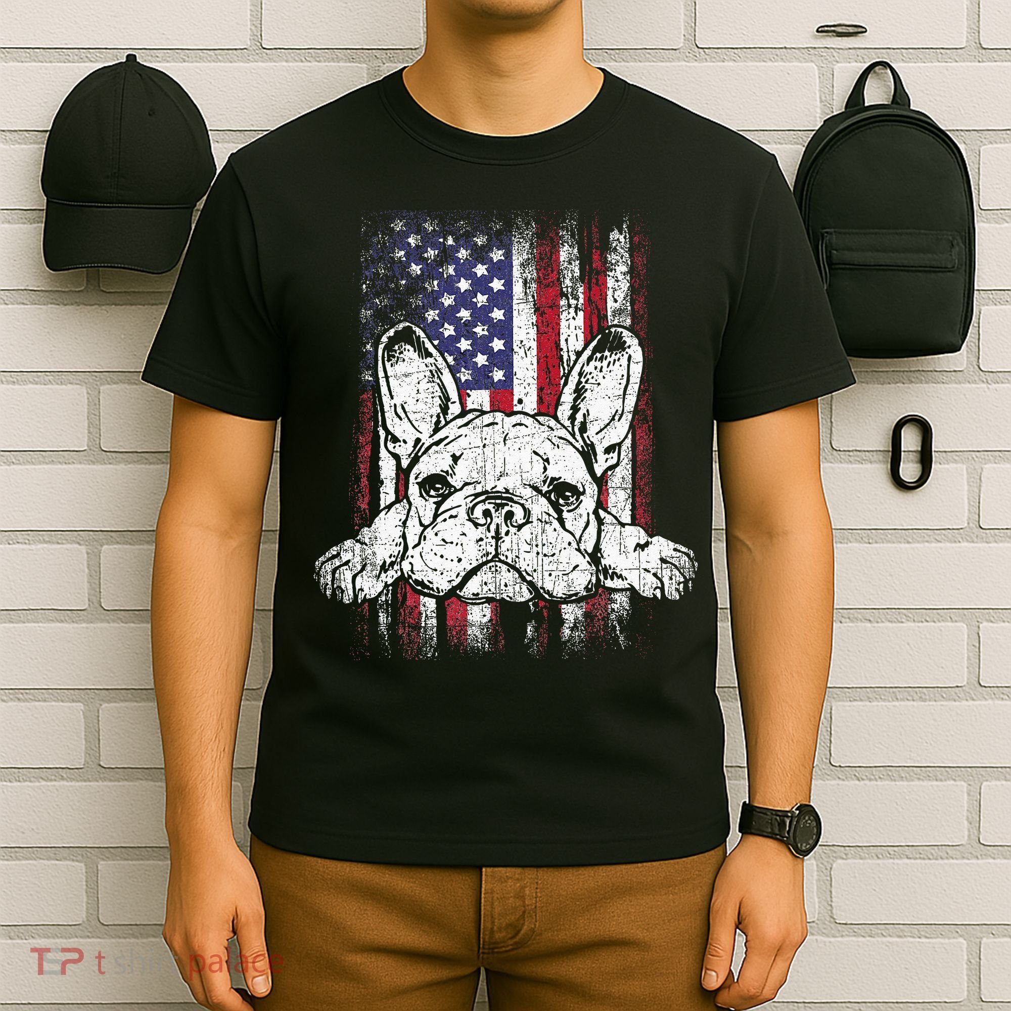 Patriotic French Bulldog American Flag Dog T-Shirt