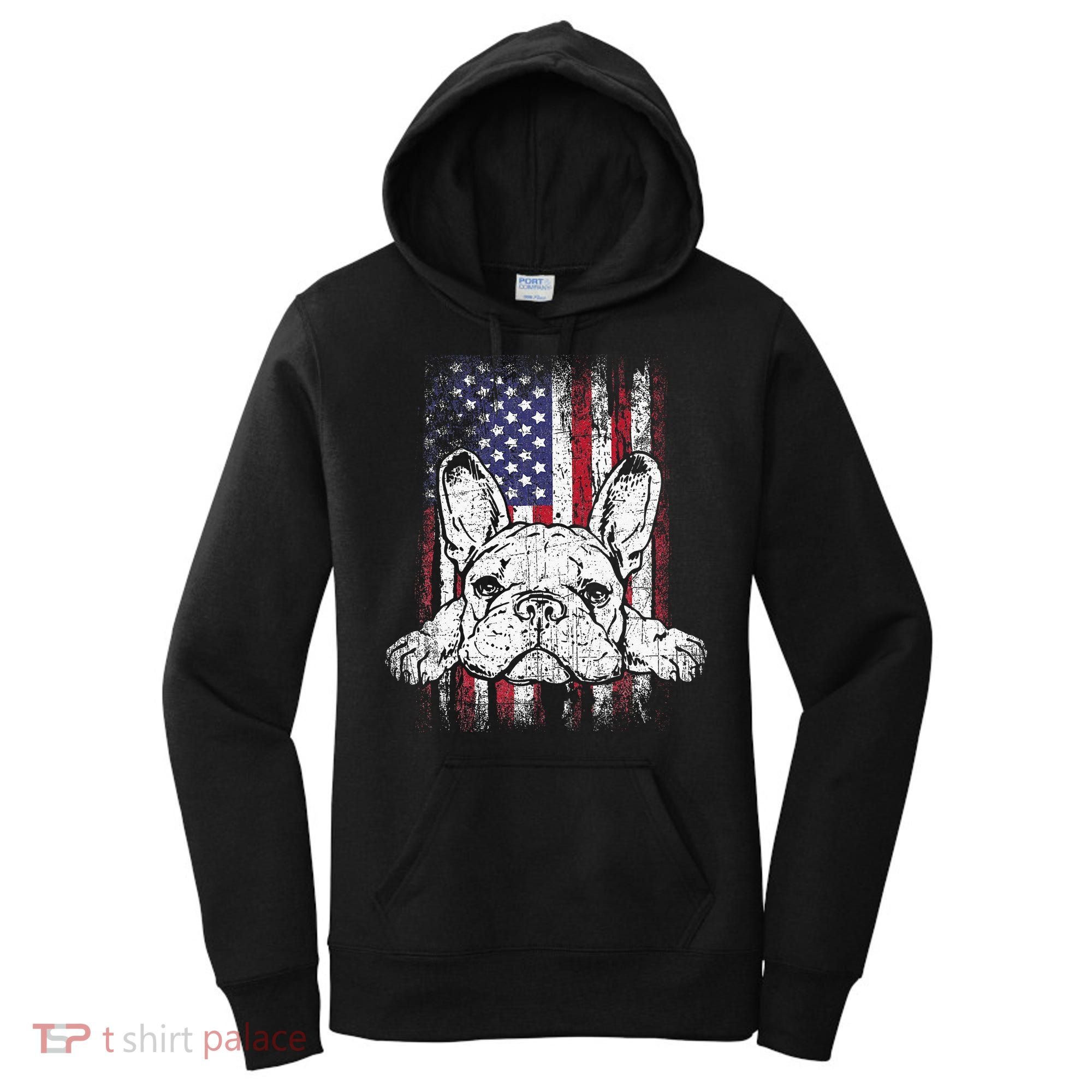 Patriotic French Bulldog American Flag Dog Women's Hoodie