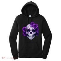 Purple Floral Black Sugar Skull Day Of The Dead Mexican Pray Women's Hoodie thumb 0