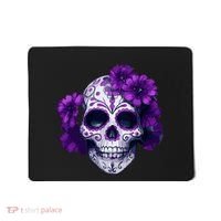 Purple Floral Black Sugar Skull Day Of The Dead Mexican Pray Mousepad thumb 0