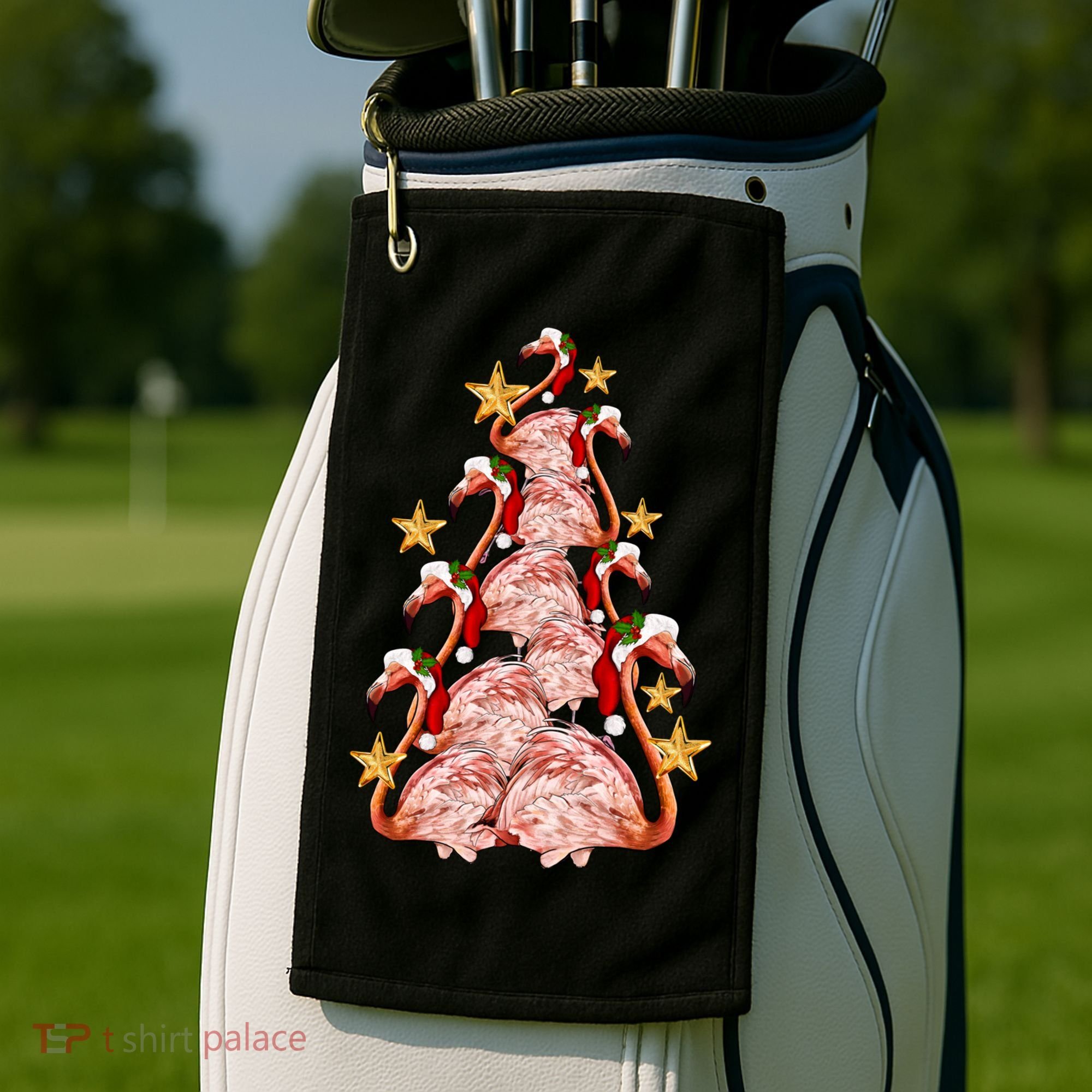 Pink Flamingo Christmas Tree Cute Flamingos Holiday DéCor Great Gift Golf Towel