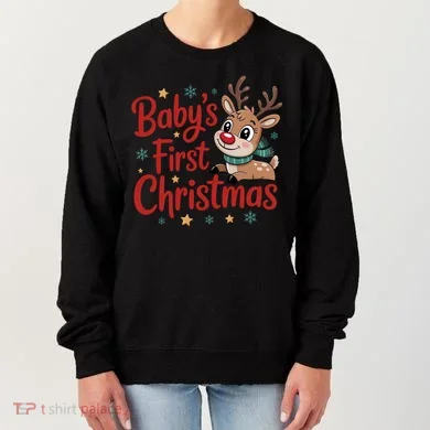 Personalized First Christmas Custom Name Text Women's Sweatshirt