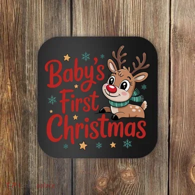 Personalized First Christmas Custom Name Text Coaster