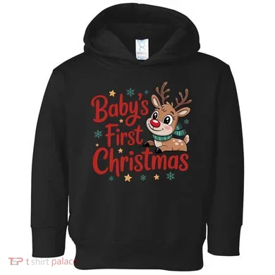 Personalized First Christmas Custom Name Text Toddler Hoodie