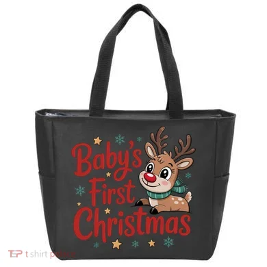 Personalized First Christmas Custom Name Text Tote Bag