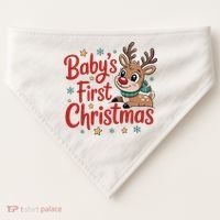Personalized First Christmas Custom Name Text USA-Made Doggie Bandana thumb 0