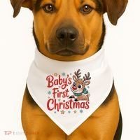 Personalized First Christmas Custom Name Text USA-Made Doggie Bandana thumb 1