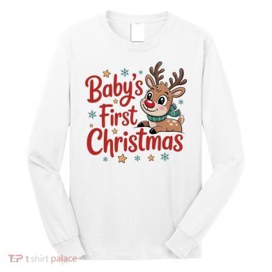 Personalized First Christmas Custom Name Text Long Sleeve Shirt