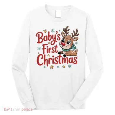 Personalized First Christmas Custom Name Text Long Sleeve Shirt