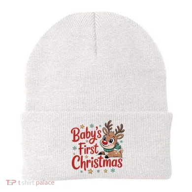 Personalized First Christmas Custom Name Text Beanie