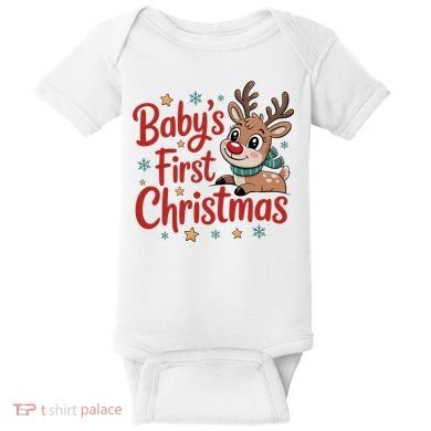 Personalized First Christmas Custom Name Text Baby Bodysuit