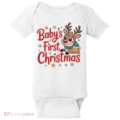 Personalized First Christmas Custom Name Text Baby Bodysuit