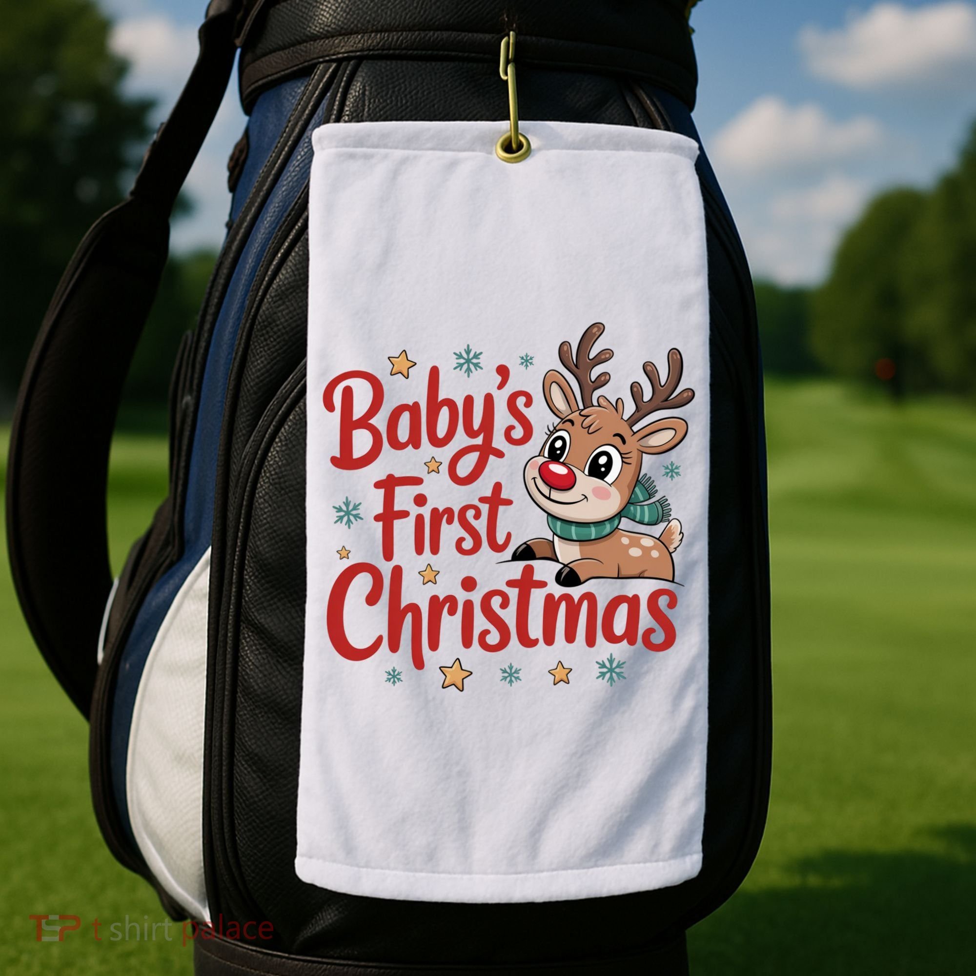 Personalized First Christmas Custom Name Text Golf Towel