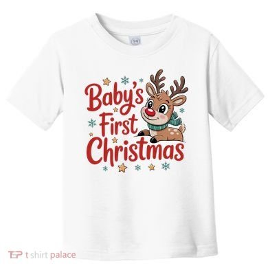 Personalized First Christmas Custom Name Text Toddler T-Shirt