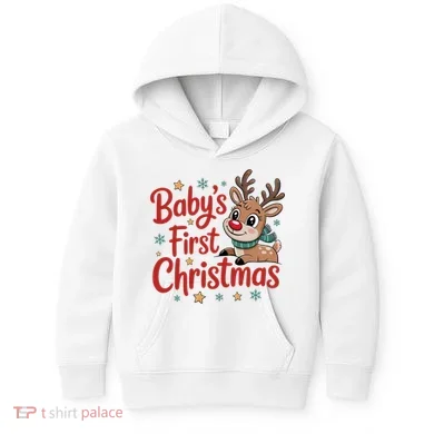 Personalized First Christmas Custom Name Text Kids Hoodie