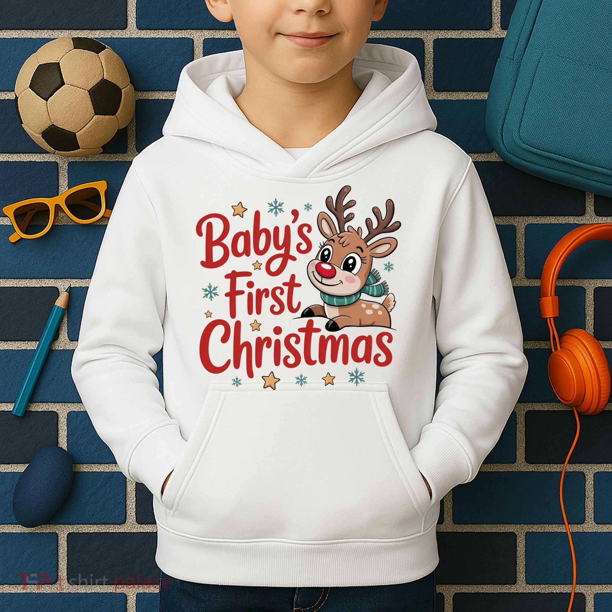 Personalized First Christmas Custom Name Text Kids Hoodie