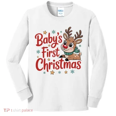Personalized First Christmas Custom Name Text Kids Long Sleeve Shirt
