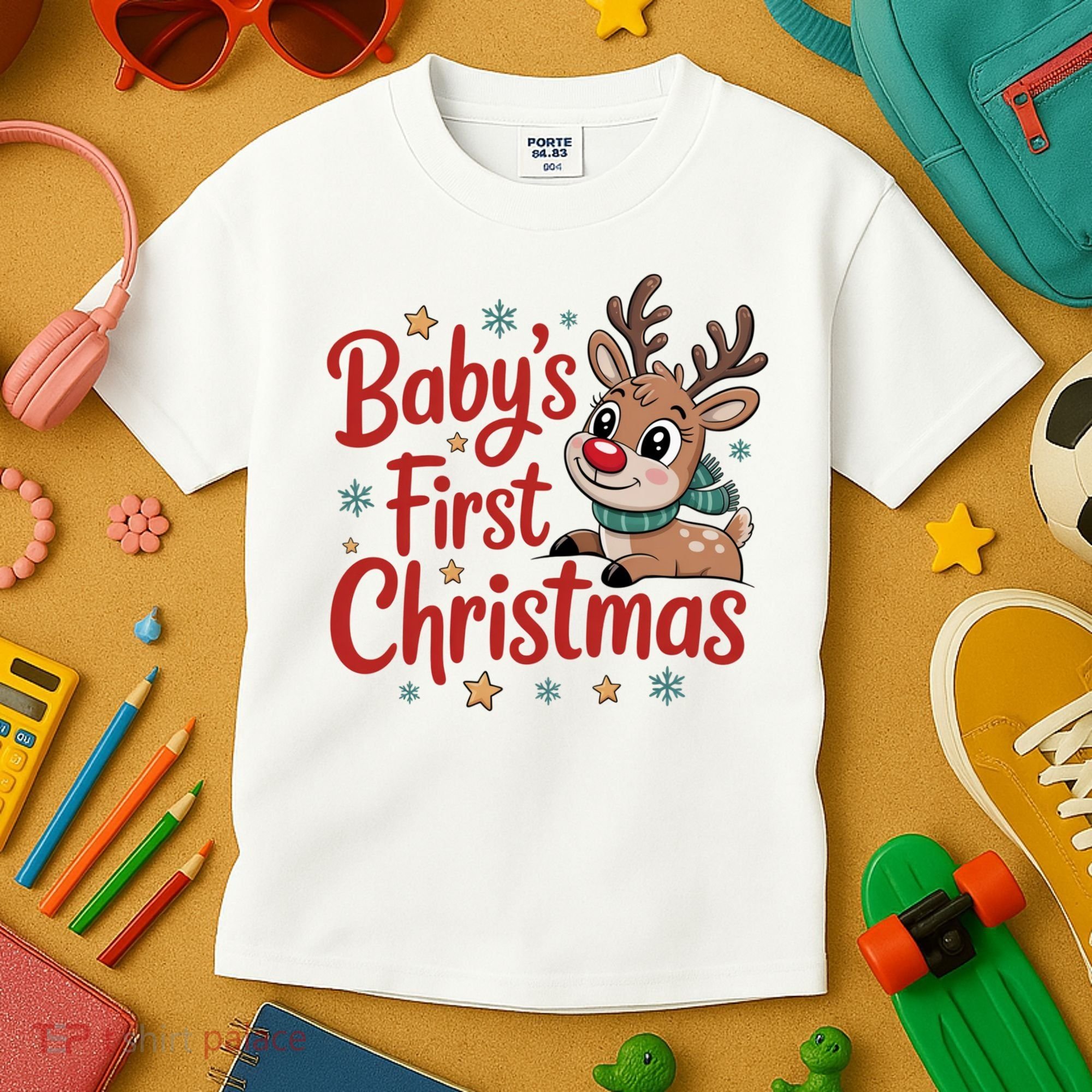 Personalized First Christmas Custom Name Text Kids T-Shirt