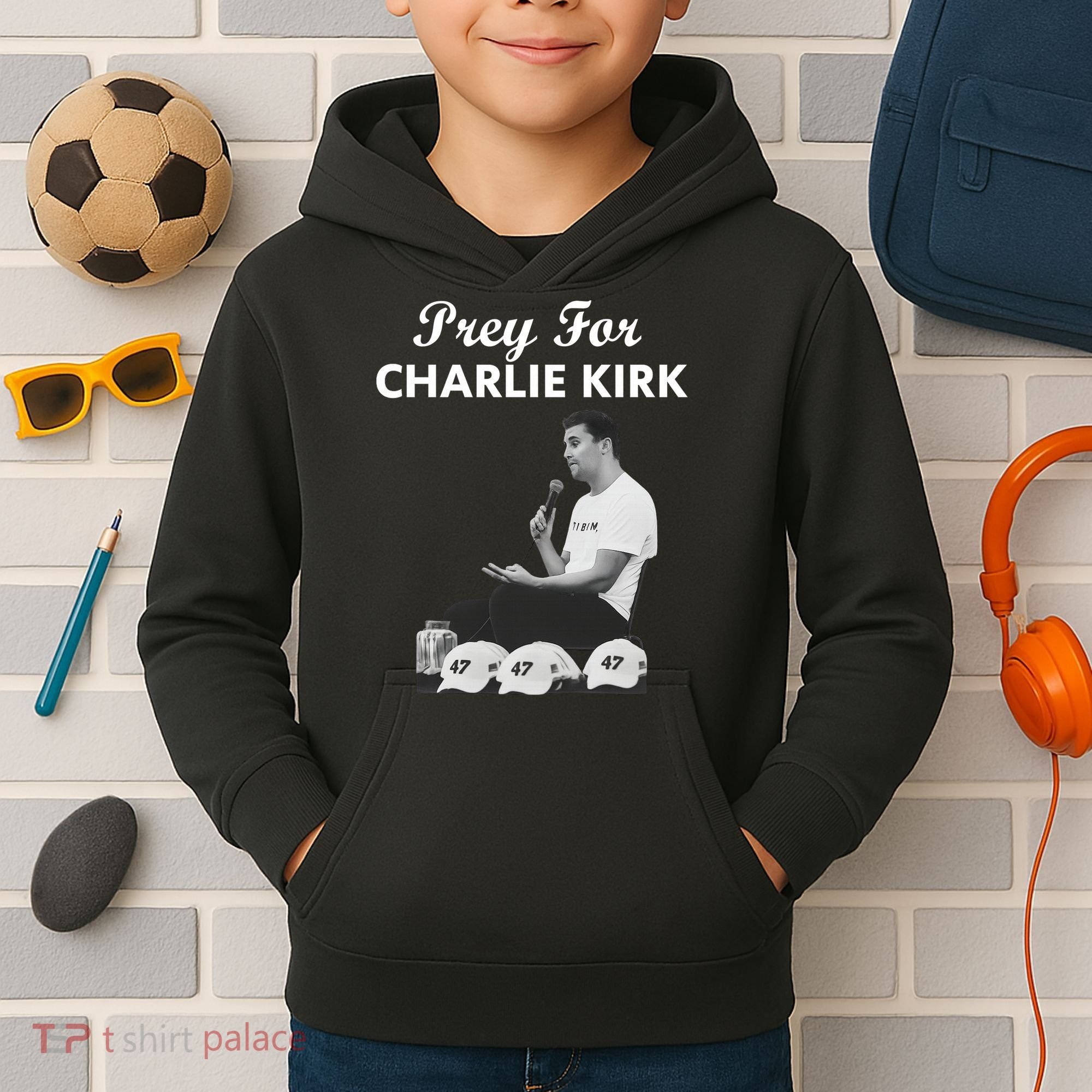Pray For Charlie Kirk Rest In Peace Support Tribute Kids Hoodie