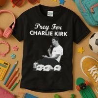 Pray For Charlie Kirk Rest In Peace Support Tribute Kids T-Shirt thumb 3