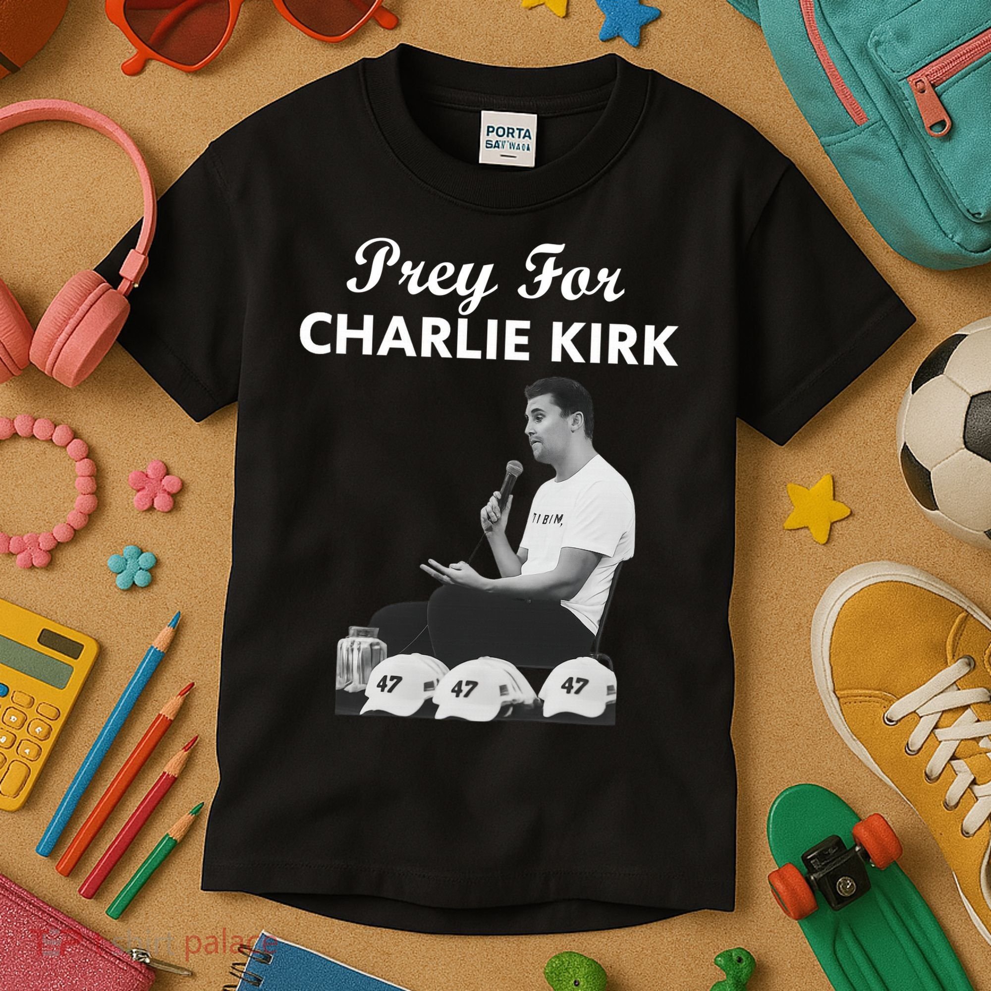 Pray For Charlie Kirk Rest In Peace Support Tribute Kids T-Shirt
