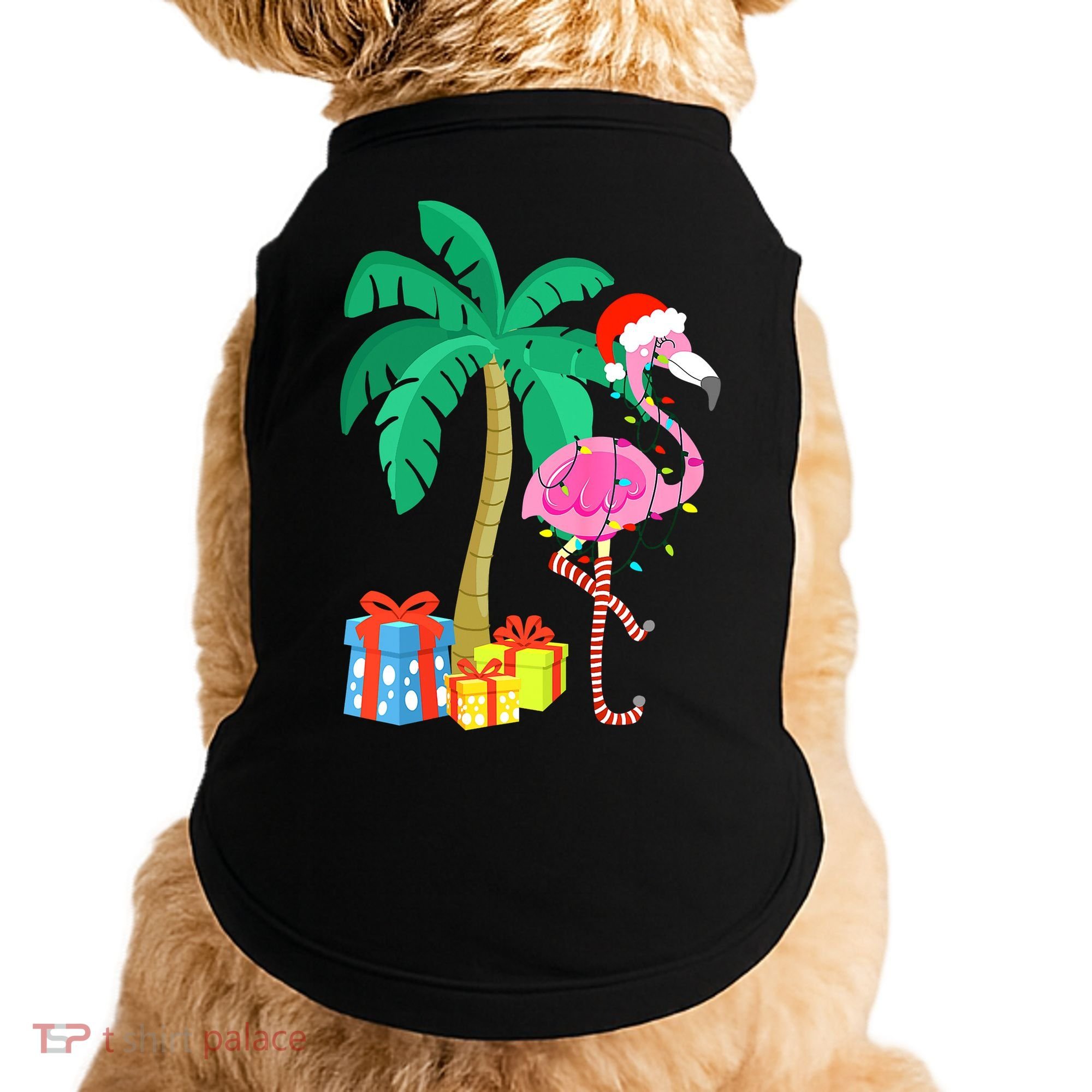 Pink Flamingo Christmas Palm Tree Tropical Xmas Funny Doggie Tank