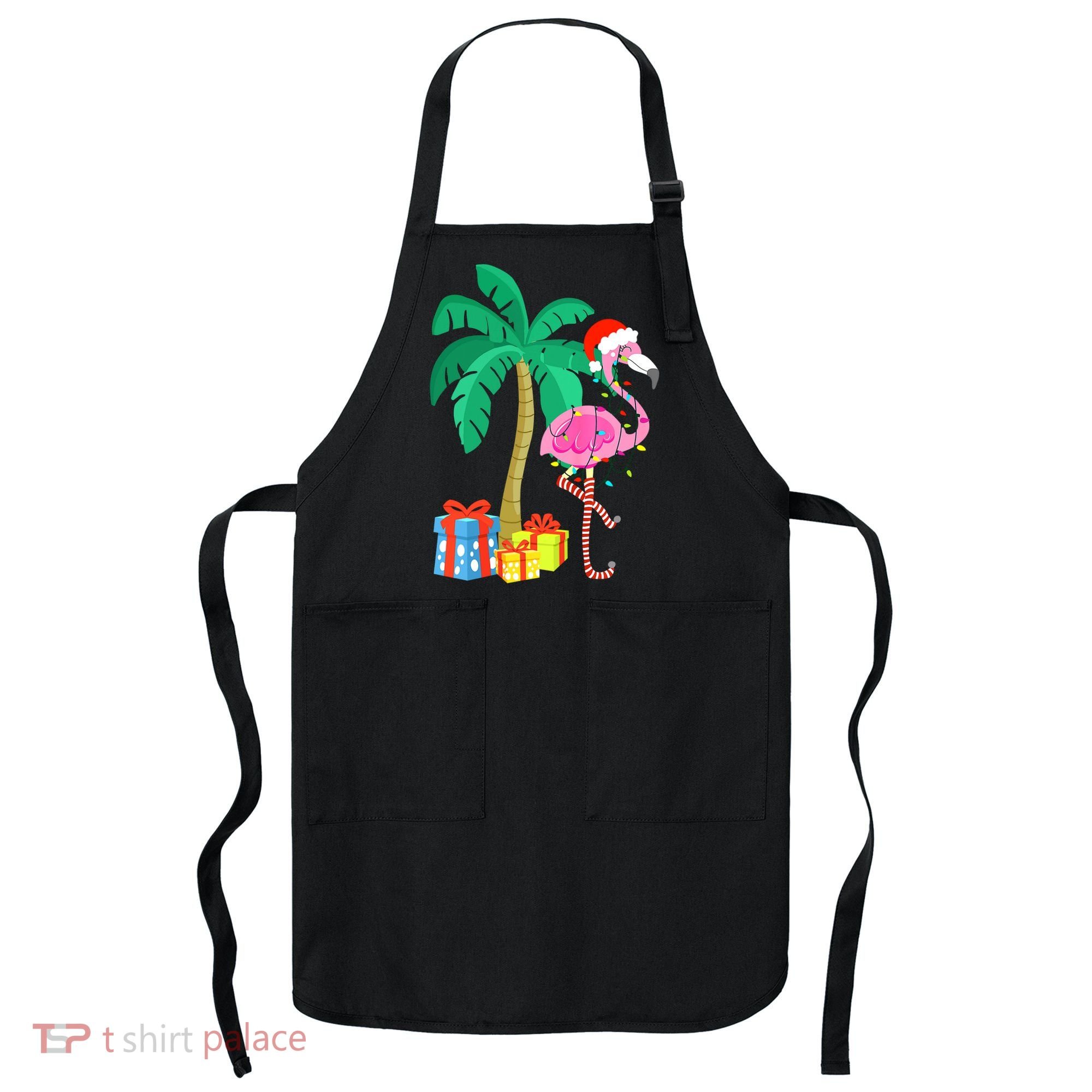 Pink Flamingo Christmas Palm Tree Tropical Xmas Funny Apron