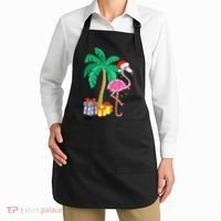 Pink Flamingo Christmas Palm Tree Tropical Xmas Funny Apron thumb 2