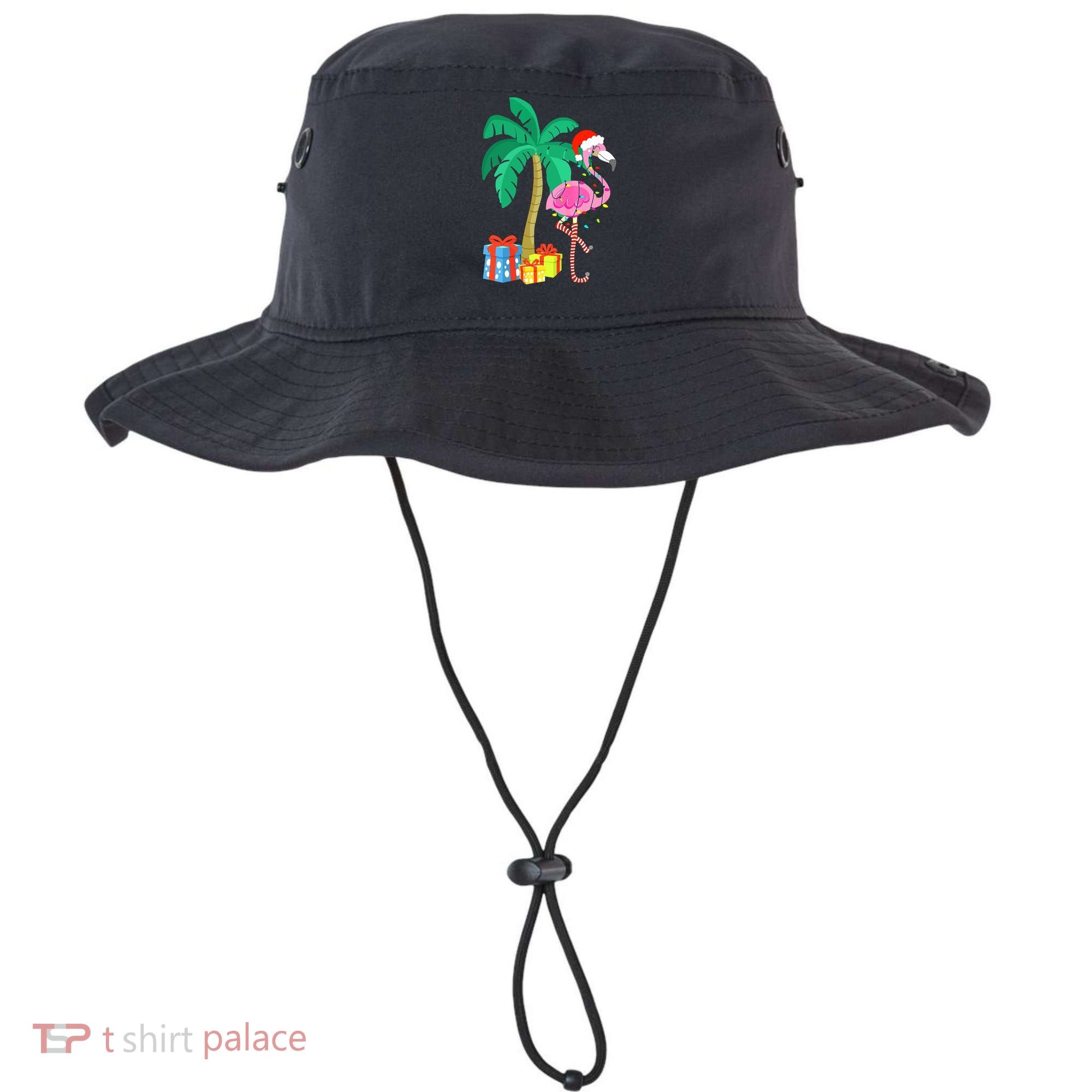 Pink Flamingo Christmas Palm Tree Tropical Xmas Funny Bucket Hat