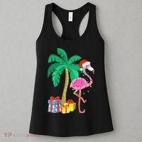 Pink Flamingo Christmas Palm Tree Tropical Xmas Funny Women's Tank Top thumb 3