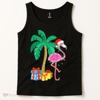 Pink Flamingo Christmas Palm Tree Tropical Xmas Funny Tank Top thumb 2