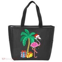 Pink Flamingo Christmas Palm Tree Tropical Xmas Funny Tote Bag thumb 0