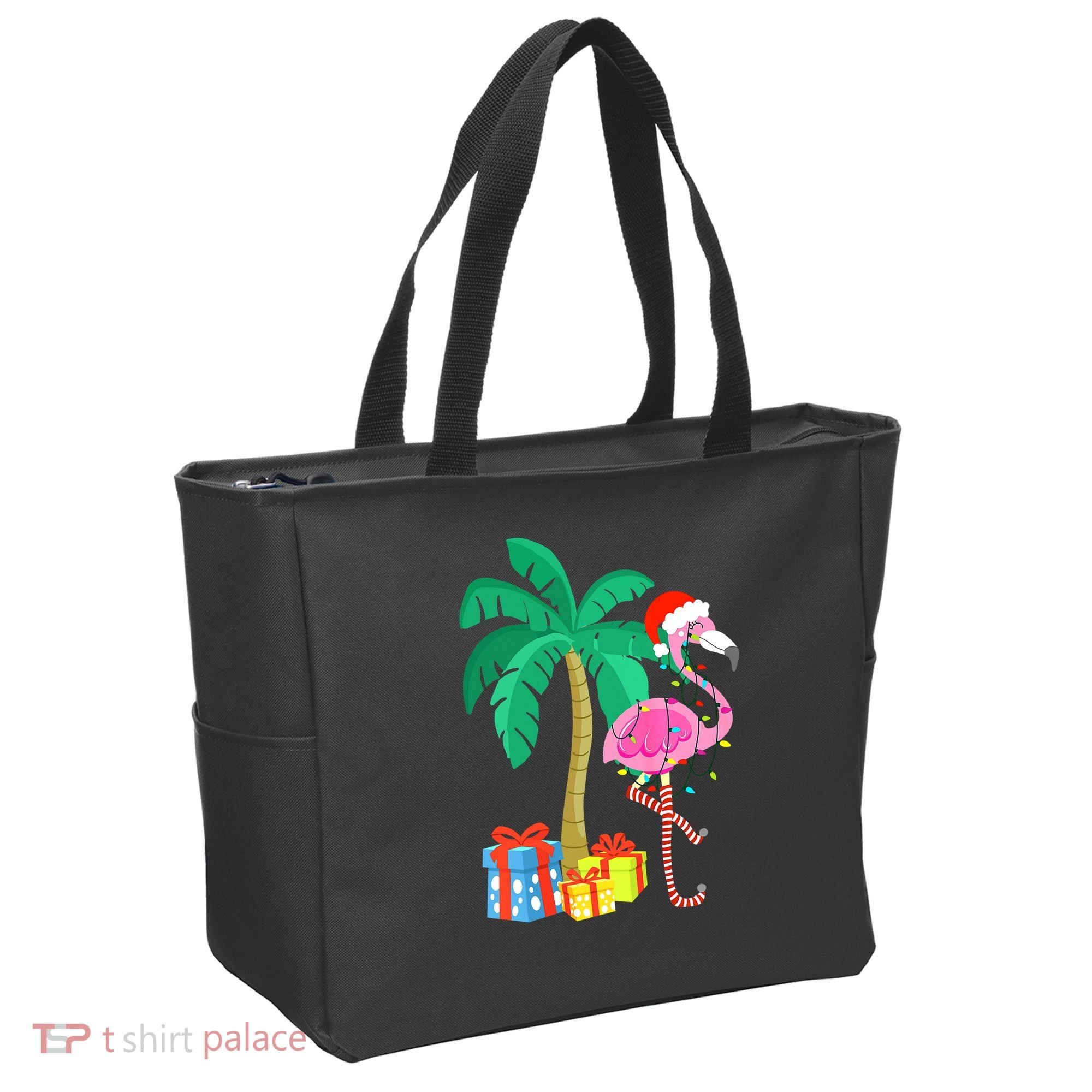 Pink Flamingo Christmas Palm Tree Tropical Xmas Funny Tote Bag