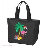 Pink Flamingo Christmas Palm Tree Tropical Xmas Funny Tote Bag thumb 3