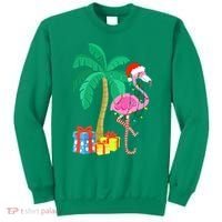 Pink Flamingo Christmas Palm Tree Tropical Xmas Funny Sweatshirt thumb 0
