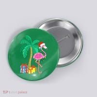Pink Flamingo Christmas Palm Tree Tropical Xmas Funny Button thumb 0