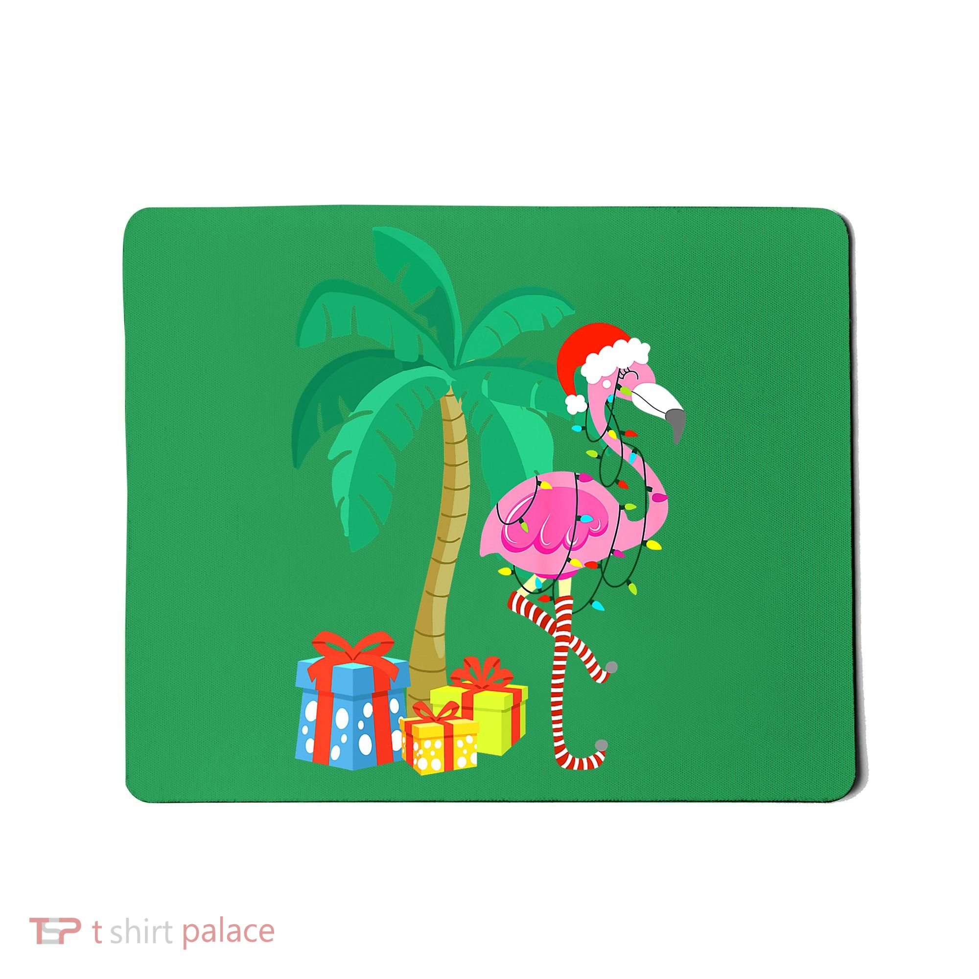 Pink Flamingo Christmas Palm Tree Tropical Xmas Funny Mousepad