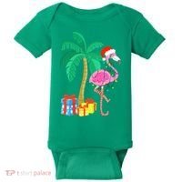 Pink Flamingo Christmas Palm Tree Tropical Xmas Funny Baby Bodysuit thumb 0