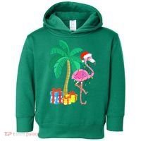 Pink Flamingo Christmas Palm Tree Tropical Xmas Funny Toddler Hoodie thumb 0