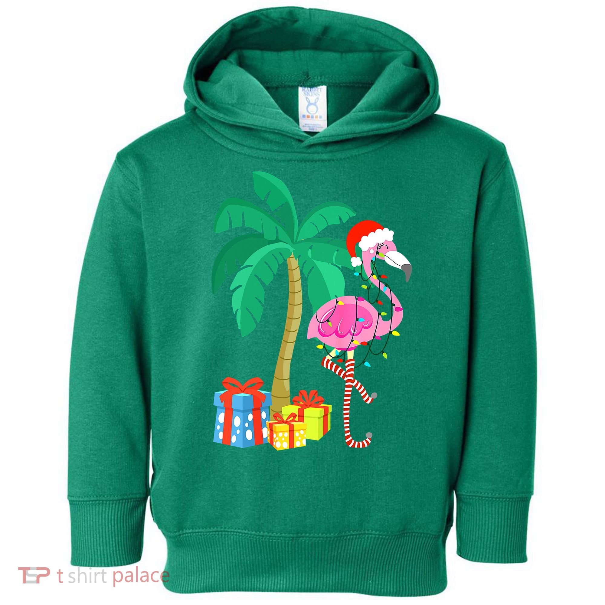 Pink Flamingo Christmas Palm Tree Tropical Xmas Funny Toddler Hoodie