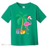 Pink Flamingo Christmas Palm Tree Tropical Xmas Funny Toddler T-Shirt thumb 0