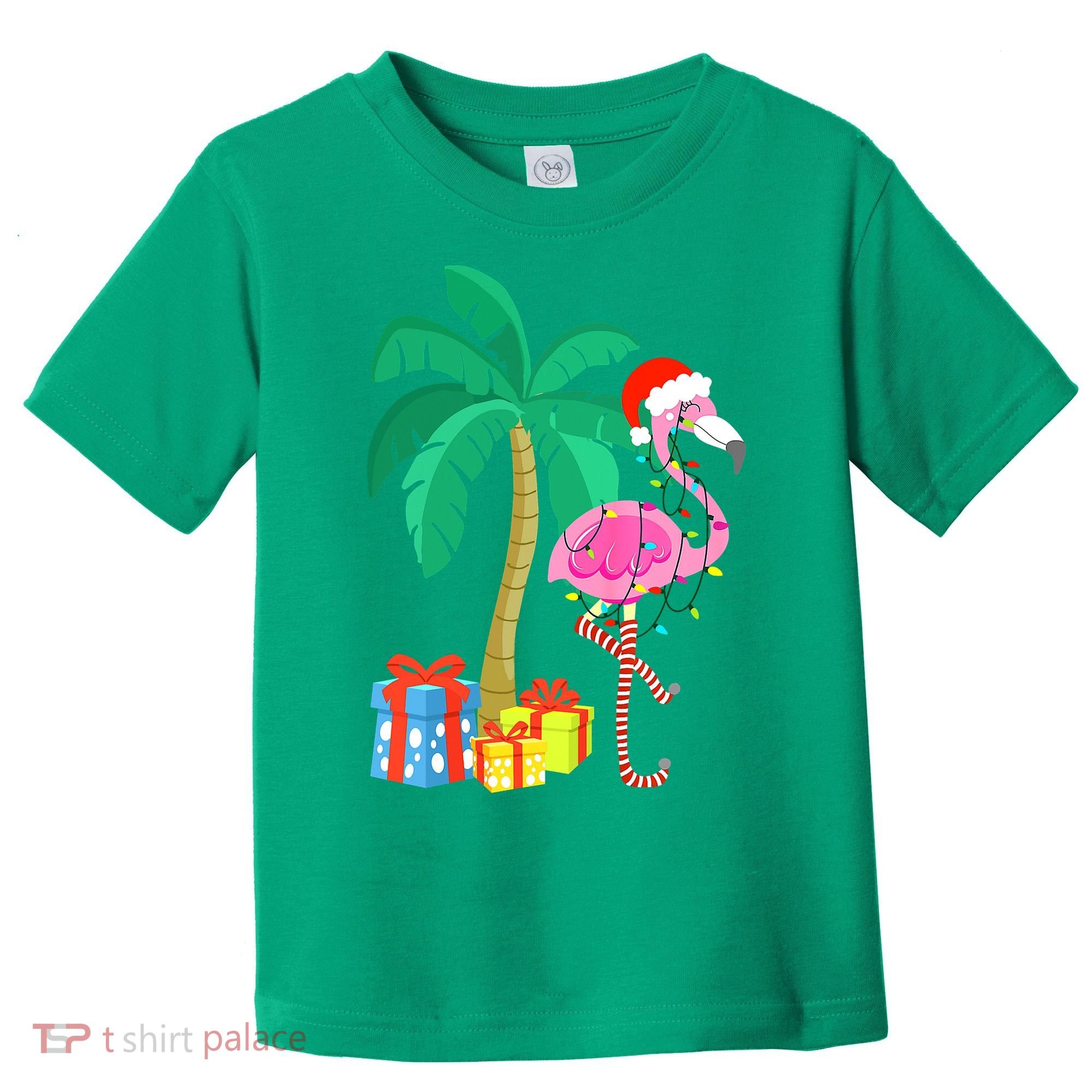 Pink Flamingo Christmas Palm Tree Tropical Xmas Funny Toddler T-Shirt