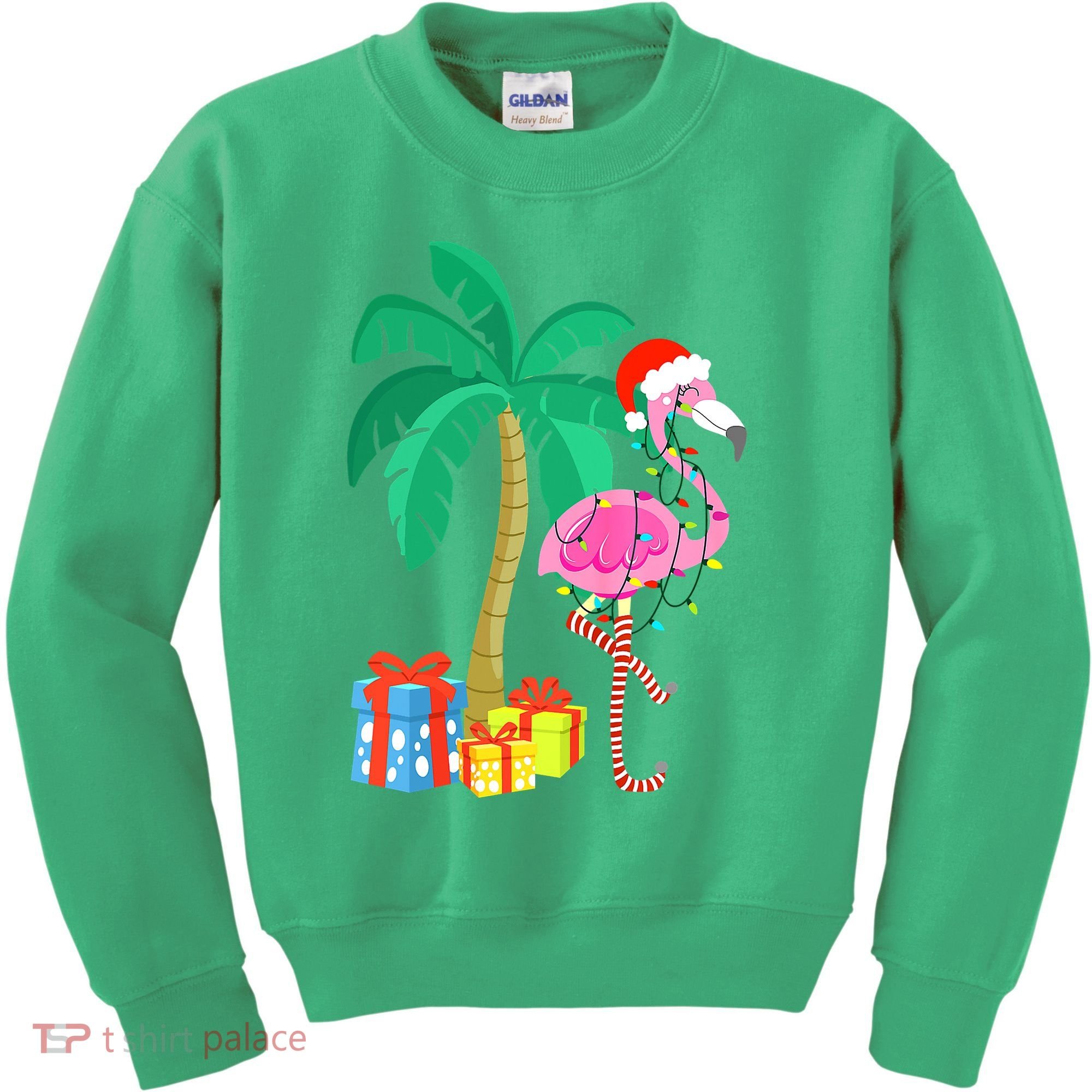 Pink Flamingo Christmas Palm Tree Tropical Xmas Funny Kids Sweatshirt