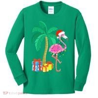 Pink Flamingo Christmas Palm Tree Tropical Xmas Funny Kids Long Sleeve Shirt thumb 0