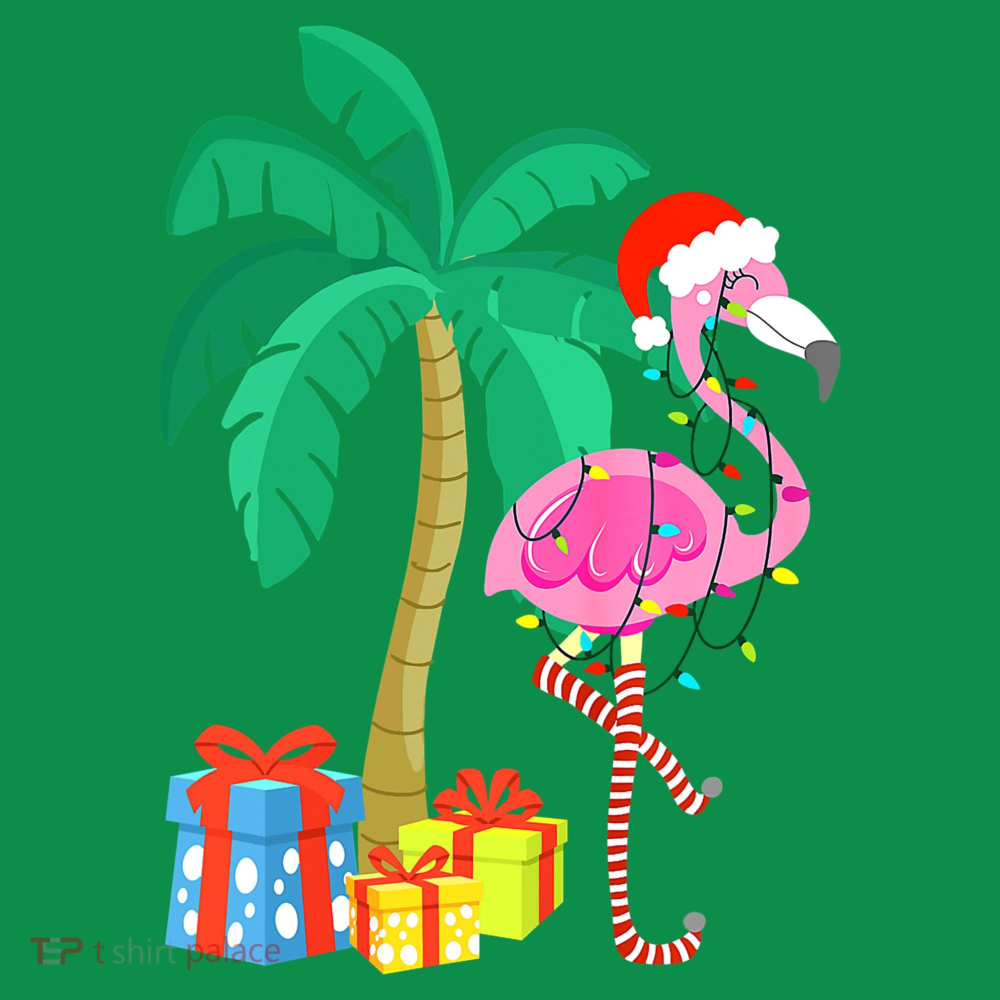 Pink Flamingo Christmas Palm Tree Tropical Xmas Funny Kids Long Sleeve Shirt