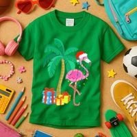 Pink Flamingo Christmas Palm Tree Tropical Xmas Funny Kids T-Shirt thumb 3
