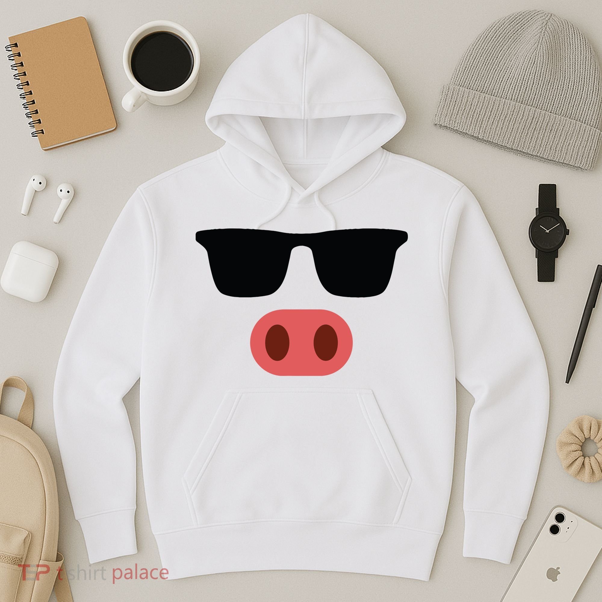 Pig Face Cool Sunglasses Cute Halloween Costume Hoodie